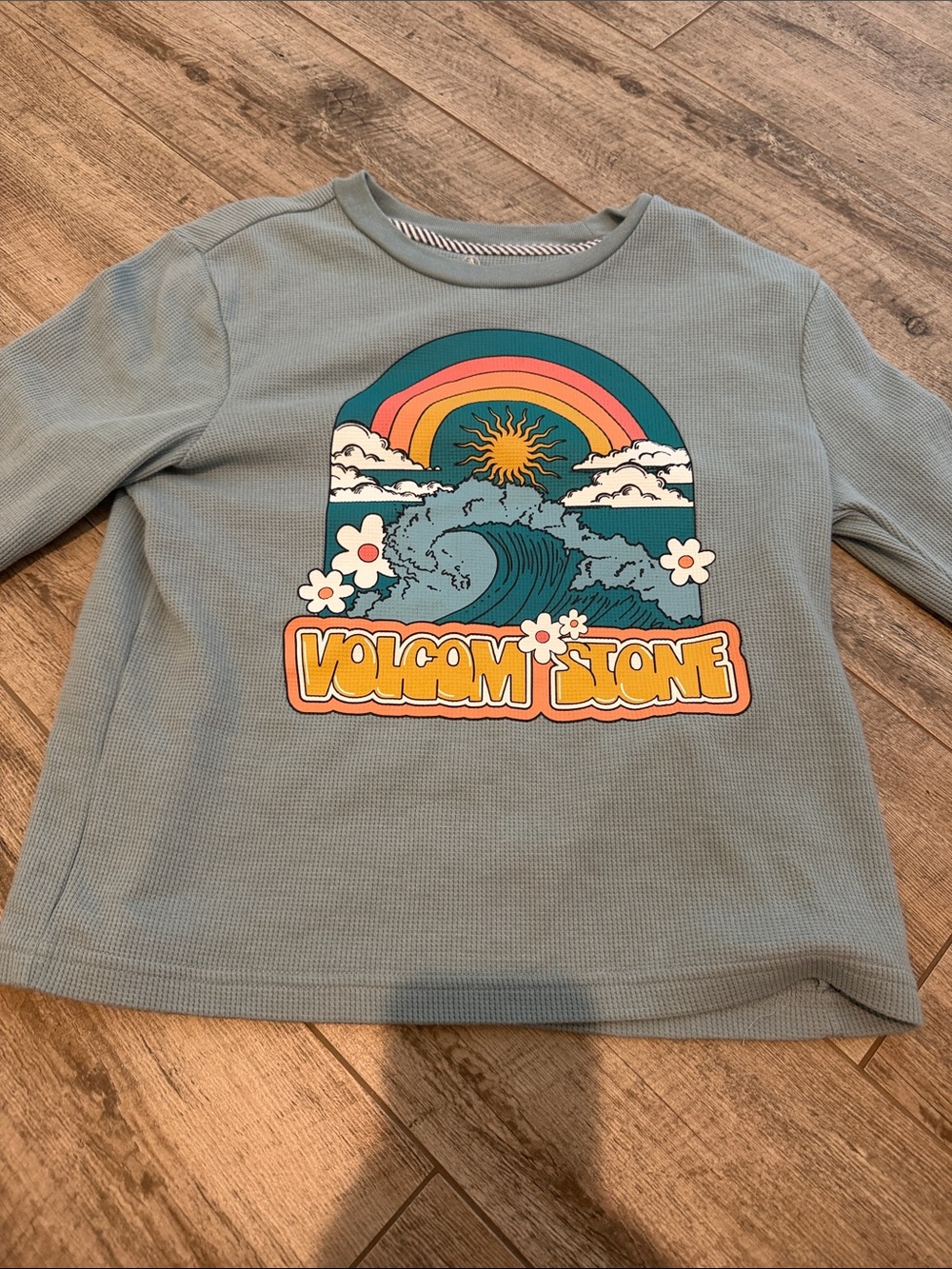 Volcom Light Blue Retro Wave Graphic Long Sleeve Tee